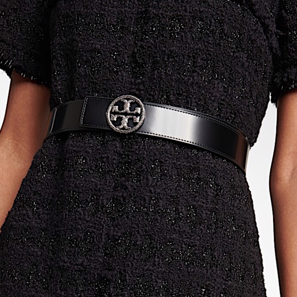 TORY BURCH  Embellished Logo Leather Belt - Black main image 5